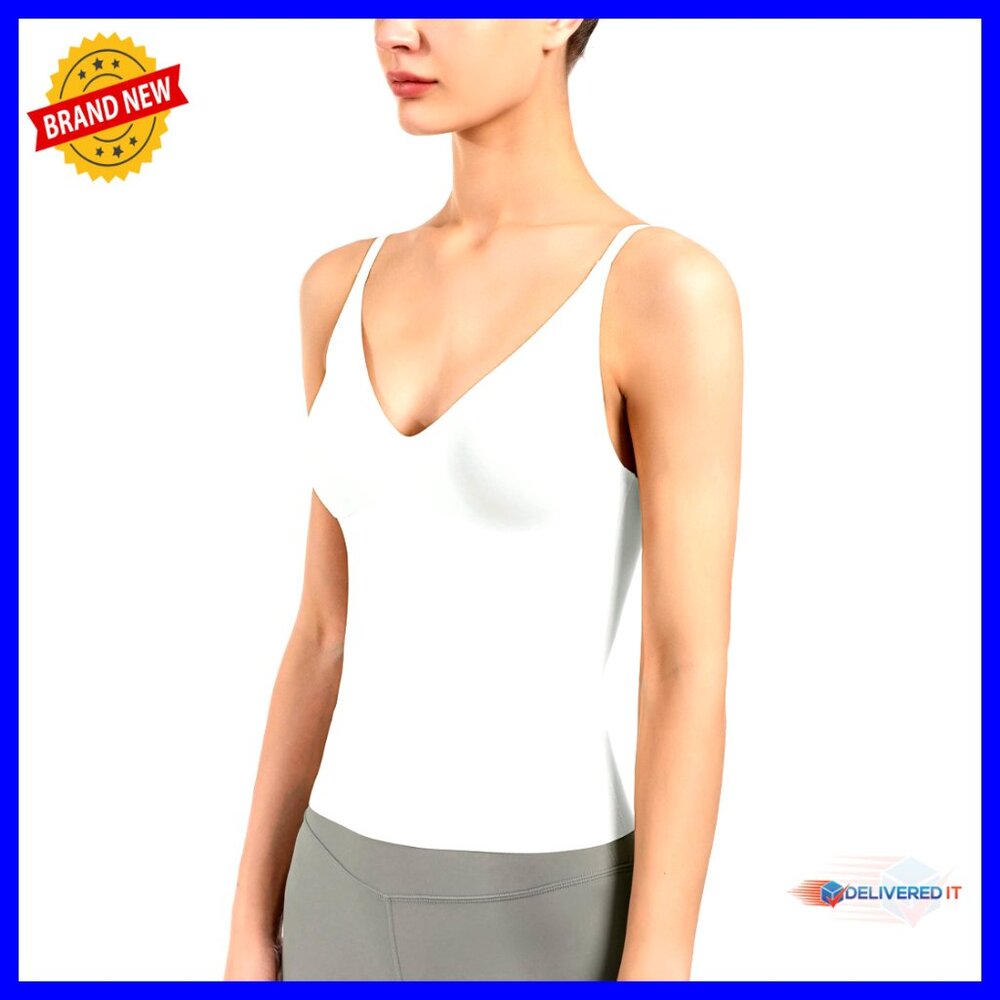 Seamless V-Neck Camisole With Built-In Bra, Adjustable Straps, Uv Protection